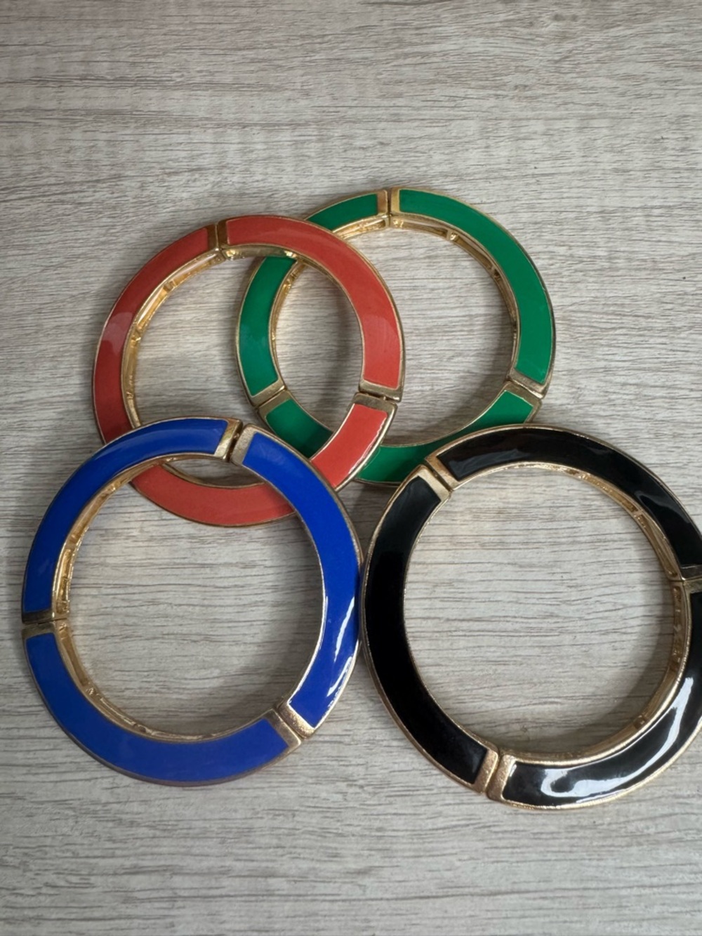Enamel Hoop Stretch Bracelet Set - Blue, Black, Green, Coral